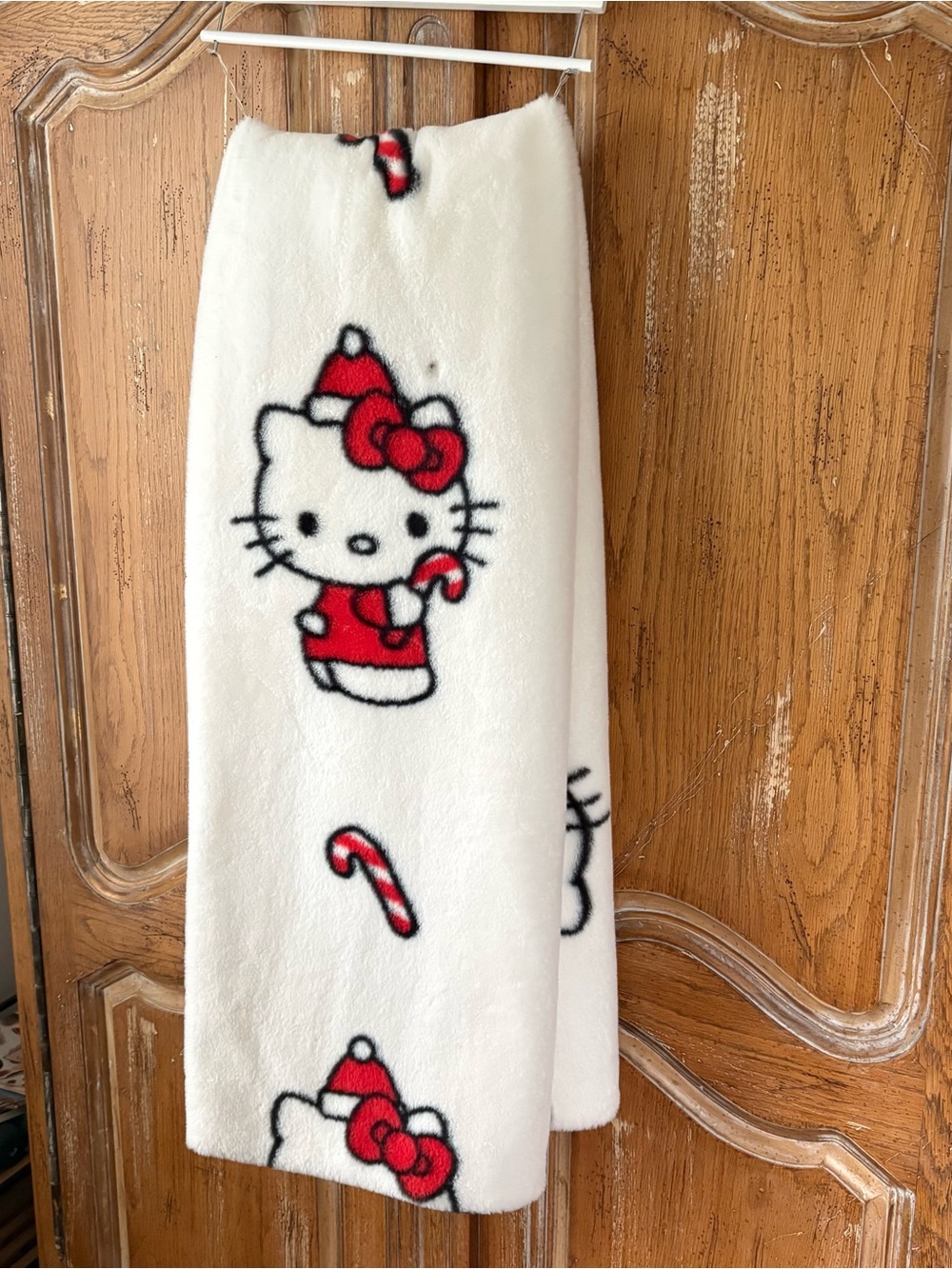 Sanrio Hello Kitty Christmas Faux Fur Candy Cane Holiday Plush Throw Blanket